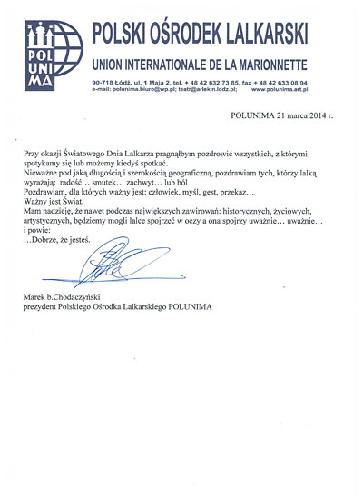 list Prezydenta Polunimy Marka Chodaczyńskiego